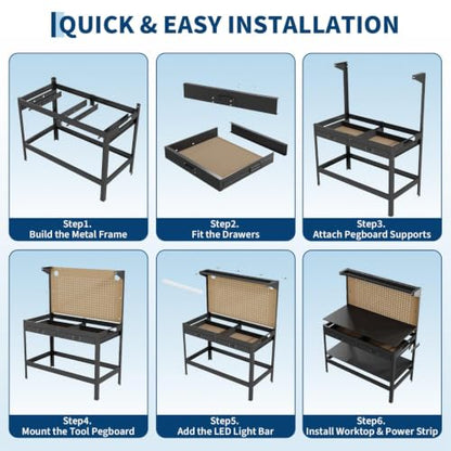 48 in Heavy-Duty Garage Workbench Work Table with 2 Drawers