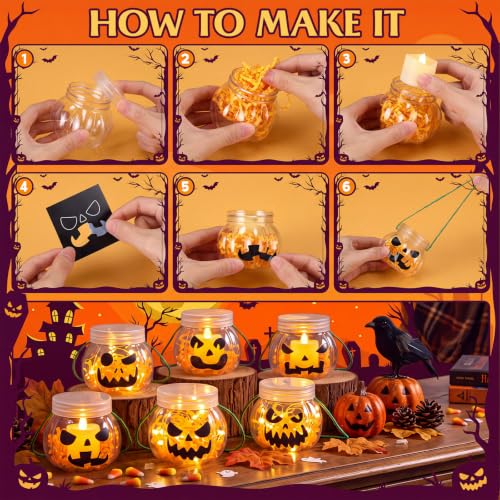 24 Sets Halloween Crafts Kits DIY Pumpkin Plastic Mason Jar - style: Pumpkin