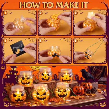 24 Sets Halloween Crafts Kits DIY Pumpkin Plastic Mason Jar - style: Pumpkin