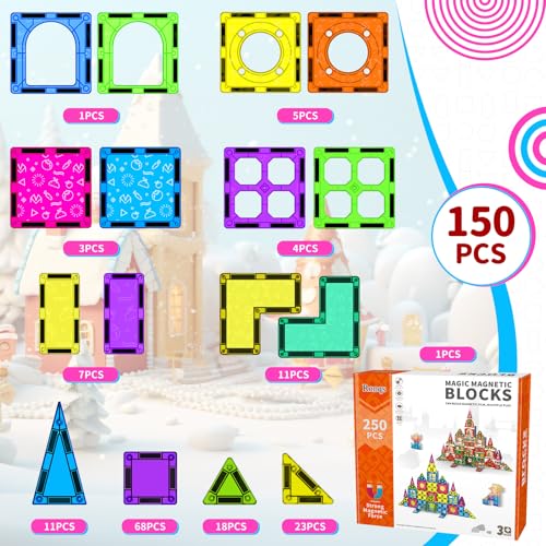 250 PCS 3D STEM Educational Magnetic Tiles for Kids Magnetic Blocks Set