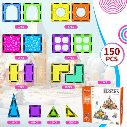 250 PCS 3D STEM Educational Magnetic Tiles for Kids Magnetic Blocks Set