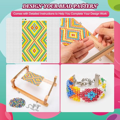 PP OPOUNT Adjustable Bead Loom Kit, Wood Loom Beading Supplies with Detailed Instructions, Practical Jewelry Making Accessories, Beading Loom Kits for Adults Jewelry Making Bracelets Belts - size: 512 PCS