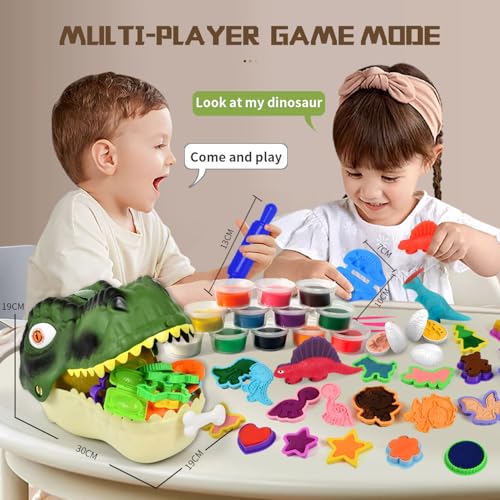Dinosaur Toys Kids Dough Playset, 55PCS Dino Toys Kit with Molds & Clay - style: Dinosaur head