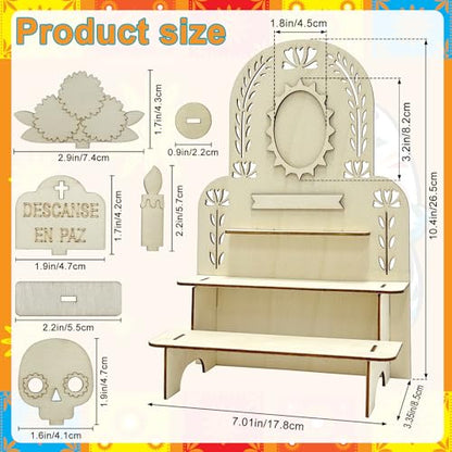 3-Tier Dia De Los Muertos Altar Ofrenda Kit, Wooden Day of The Dead Altar - size: 3-Tier Solecito Altar