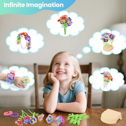 BIRANCO. DIY Flower Bouquet Maker Kit for Kids – Build Your Own Flower Market, Arts & Crafts Toys for Girls Ages 4-8, Educational Activity with Rich Accessories, Great Gift Idea