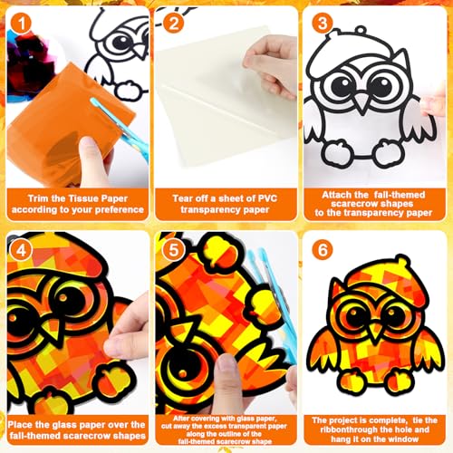 QOUBAI 32 Sets Fall Owl Suncatchers Craft Kit DIY Window Stained Glass Effect Autumn Owl Paper Crafts Home School Classroom Decoration Kid Birthday Gift Creative Art Project Activity Game - style: Fall Owl