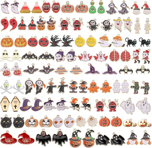 SANNIX 110Pcs 55 Pairs Halloween Charms Bulk Gold Enamel Jewelry Pendants - style: Halloween Charms-55 Pairs