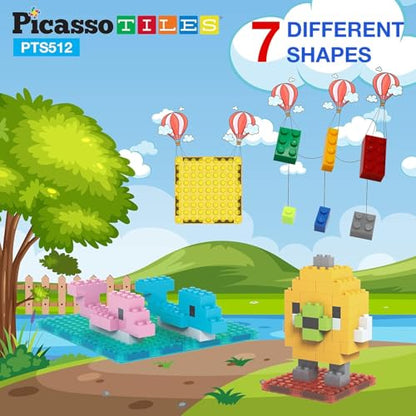PicassoTiles 512 PCs Grand Playset Magnetic Tiles and Building Block Combo Creative Buildings & Figures Such as Bridges Hearts Unique Characters & More Educational STEM Toys Learning Activity Ages 3+ - color: 512pcs Magnetic Tile & Building Brick Combo