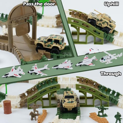 Military Race Car Track Set, 240+ PCS Army Track Toy for Kids Ages 3-7 - color: Military Race Car Tracks