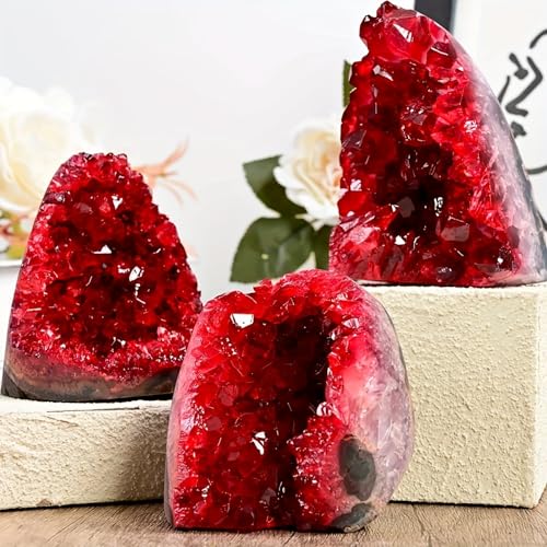 1Pc Claret Raw Geode, Crystal Cluster for Home Feng Shui Ornaments Energy Stone Healing Tools Meditation Feng Shui Decoration,Stone Display Piece, Mineral Specimen (200-300g) - size: 200-300g