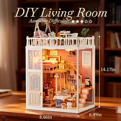 DIY Miniature Doll House Kit, 179 Pcs Dollhouse Furniture for Women, Tiny House with LED, Arts and Crafts for Adults, Birthday Gift Party Present - style: Apartment