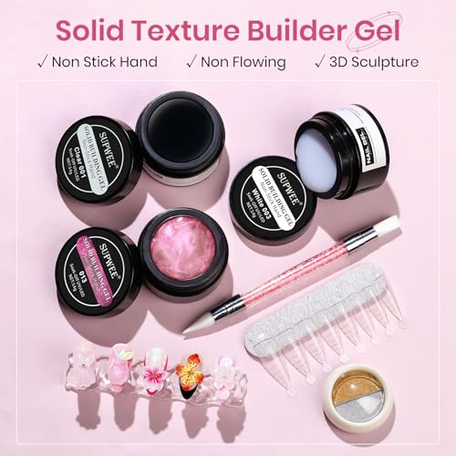 3d Sculpting Gel for Nail Art, Non-Stick Hand Solid Builder Gel - color: Clear&Mikly White&Aurora Pink