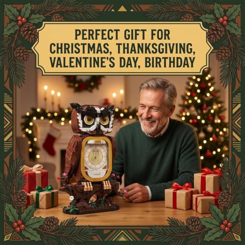 HJPLPXH Owl Clock Building Block Set, Working Clock Display Gift for Adult - color: Owl Clock