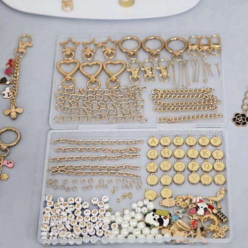 XHFXKCF 823Pcs Beaded Keychain Making Kit, Bag Charm Kit and DIY Crafting - color: Gold