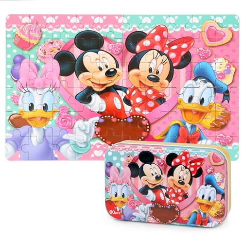Puzzles for Kids Ages 4-6, 60 Piece Puzzles for Kids Ages 3-5 in Metal Box - color: Pink
