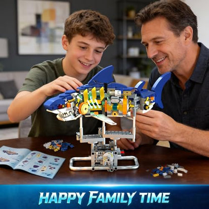 INSOON Mechanical Shark Building Set STEM Toy with LED Light for Boys 8-12+
