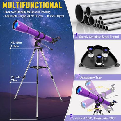 HETEKAN 90mm Aperture 1000mm,Telescope for Adults High Powered, Purple