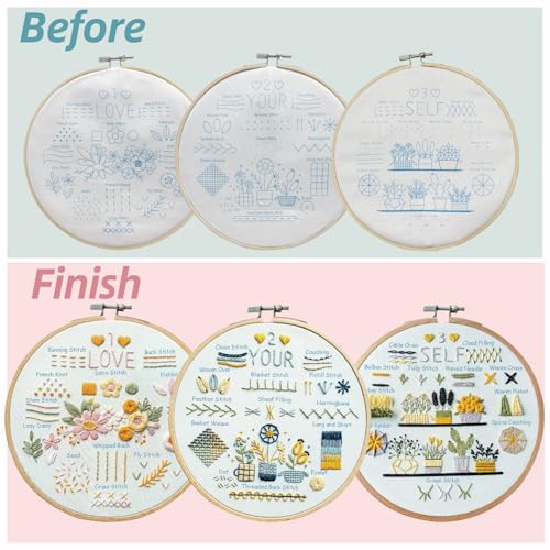 Embroidery Kit for Beginners,Learn 37 Stitches with Instructions & Video - color: 37 Different Stitches