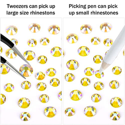 12 Grids 3792pcs Citrine AB Flatback Rhinestones Set for Nail, Art, Crafts, Makeup, Tumblers Glitter Round with Tweezers and Picking Pen(SS6~SS20) - color: Citrine AB