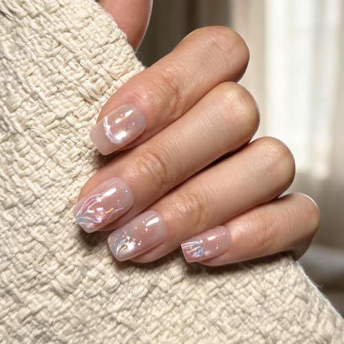 6 Packs (144 Pcs) | Reusable Press on Nails | cute nails | 6-Style Bundle | 12 Sizes | Each Style 24 Pcs | Blush Pink Bow Cat Eye - color: Blush Pink Bow Cat Eye