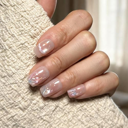 6 Packs (144 Pcs) | Reusable Press on Nails | cute nails | 6-Style Bundle | 12 Sizes | Each Style 24 Pcs | Blush Pink Bow Cat Eye - color: Blush Pink Bow Cat Eye