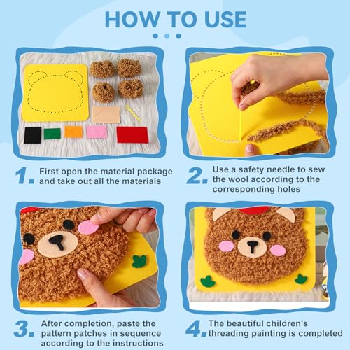 Vanttokeey DIY Embroidery Doll Set, 4pcs Cute Cartoon Animal Sewing Craft Kit Sewing Projects Yarn Board (Panda + Cat + Tiger + Monkey) - color: Panda + Cat + Tiger + Monkey