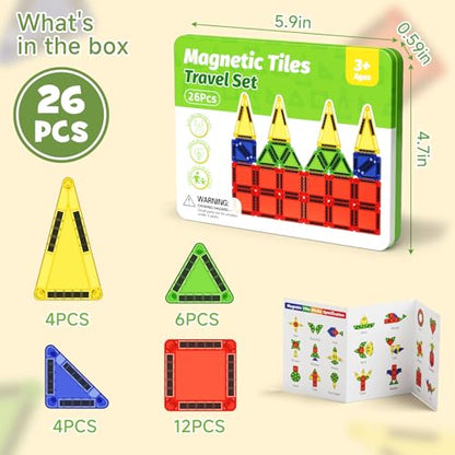 Travel Magnetic Tiles for Kids Car Games Road Trip Essentials - style: Green 26PCS