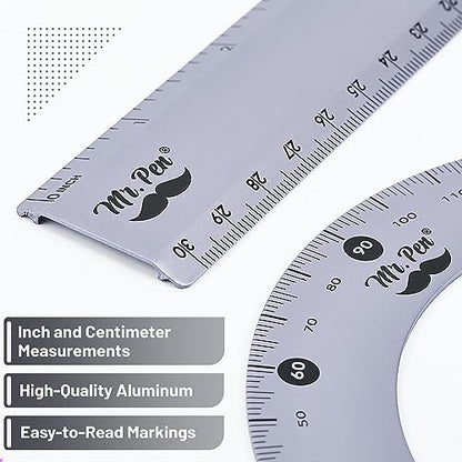 Mr. Pen- Metal Geometry Kit, 4 Pack, 45° & 30°/60° Set Squares - color: Periwinkle Gray