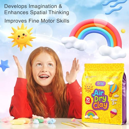 FlyFlag Air Dry Clay - 70 Colors, Ultra Light and Soft, Non-Toxic Modeling Clay for Kids with Tools and Tutorials, for Creative Play and Learning
