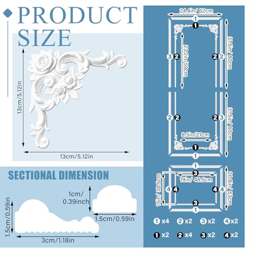 DoubleFill Wall Molding Kit Premade Molding Panel with Corner Accent, Rose - style: Rose Style