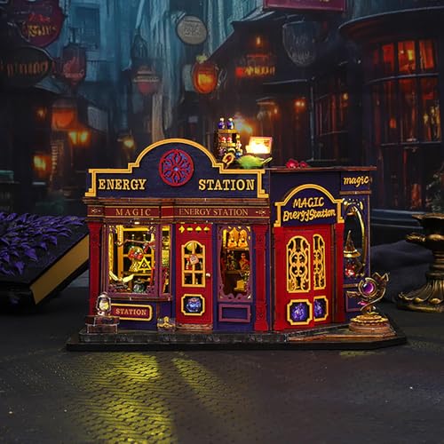 DIY Book Nook Kit - Miniature Dolls House Kit with Furniture and LED Light, 3D Puzzle Wooden Art Bookends, Model Kits for Adults to Build (Magic Energy Station) - style: Baroque