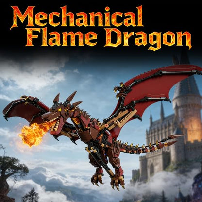 Mechanical Fire Dragon Building Blocks Set, Flame Dragon Model Kit - color: Fire Dragon