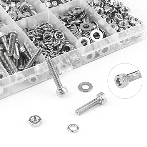 HELIFOUNER 380 Pieces M4 x 5mm /6mm /8mm /10mm /12mm /16mm /20mm, Hex Socket Head Cap Screws Bolts Washers Nuts Kit, 304 Stainless Steel - size: M4, style: Hex Socket Head Cap