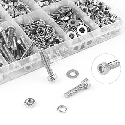 HELIFOUNER 380 Pieces M4 x 5mm /6mm /8mm /10mm /12mm /16mm /20mm, Hex Socket Head Cap Screws Bolts Washers Nuts Kit, 304 Stainless Steel - size: M4, style: Hex Socket Head Cap
