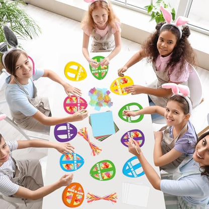 Qyeahkj 36 Set Easter Eggs Suncatchers Crafts for DIY Jesus is Alive Cross Window Tissue Paper Craft Kit Religion Hanging Decor for Church Home Activity Art Project Party Favor Gift - style: Jesus is Alive