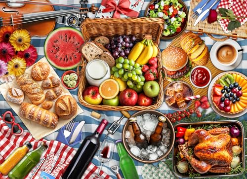 1000 Piece Jigsaw Puzzle for Adults, Spring Picnic Food Puzzle - color: Plentiful Picnic