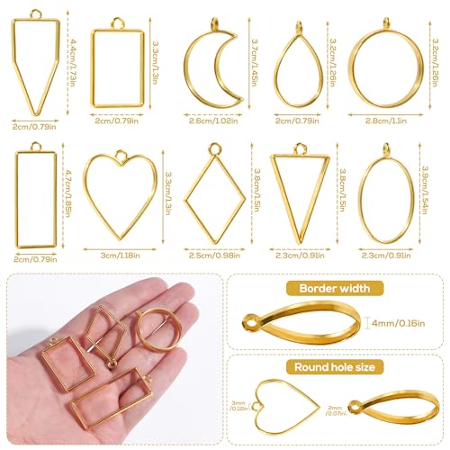 Puocaon Bezels for Clay Jewelry Making - Frame Pendants for Polymer Clay Jewelry Making, Gold Silver Bezels for Earrings, Polymer Clay Supplies, Frame Pendant Earrings Making (60 Pcs)