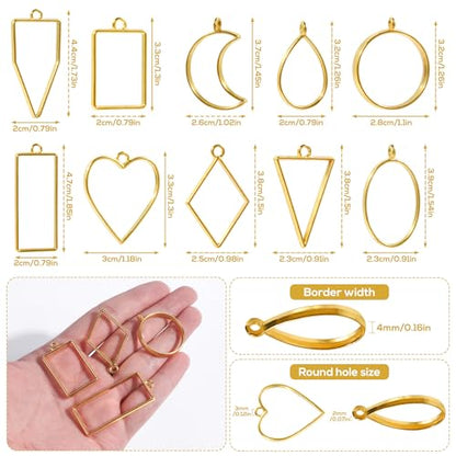 Puocaon Bezels for Clay Jewelry Making - Frame Pendants for Polymer Clay Jewelry Making, Gold Silver Bezels for Earrings, Polymer Clay Supplies, Frame Pendant Earrings Making (60 Pcs)