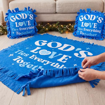 Vicenpal 3pcs God's Love Tie Blanket Kit Christian Fleece Pillow Craft Gift - style: God's Love