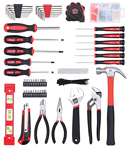 FASTPRO 215-Piece Home Repairing Tool Set with 12-Inch Bag, Red - color: Red