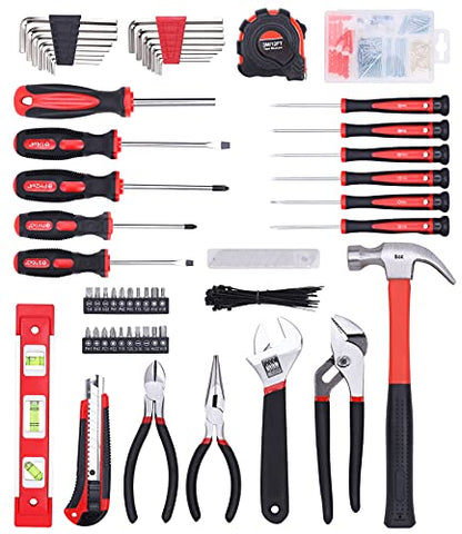 FASTPRO 215-Piece Home Repairing Tool Set with 12-Inch Bag, Red - color: Red