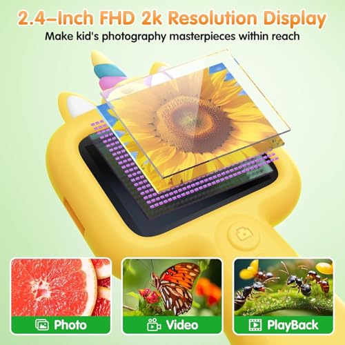 Kids Microscope, 2.4" Screen 600X Handheld Digital Microscope for Kids - color: yellow