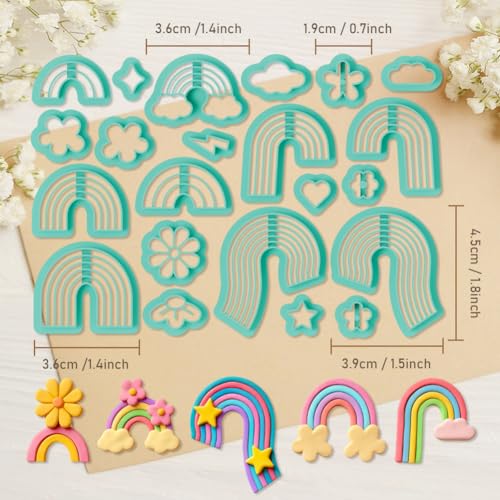 ORIGACH 22 Pcs Rainbow Polymer Clay Cutters Set PLA Clay Earring Cutters for Earring, Necklaces, Bracelets Making Polymer Clay Molds with Storage Box - style: Rainbow