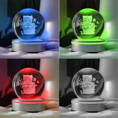 IFOLAINA Cat Themed Gifts for Women 3D Crystal Ball for Her Mom Girls - color: Flower Pot Cat