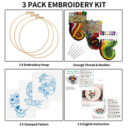 Nuberlic 3 Pack Embroidery Kit for Beginners, Halloween Skull Cross Stitch - color: Kit 6