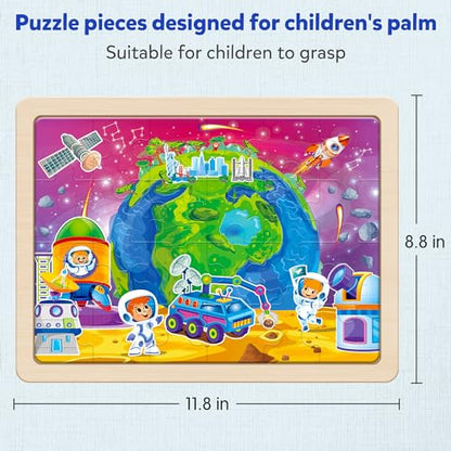 SYNARRY Large USA Map, World Map & Solar System Wooden Puzzles Ages 4-6 - style: US World Earth Solar System