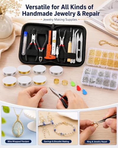 Jewelry Making Kit - Jewelry Repair Tools with Pliers, Beading & Craft Wire