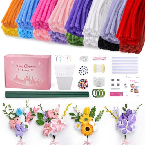 Pheravia 850pcs Pipe Cleaners Bulk Flower Kit, 15 Colors - color: Multicolor15