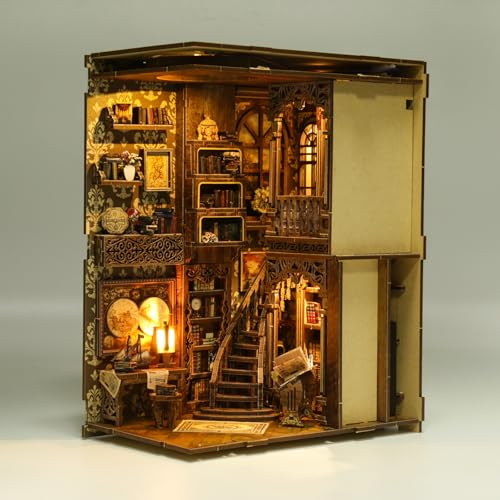 Book Nook Kit, DIY Miniature House Kit, Mini House Building Kit, Miniature Dollhouse Kit for Adults and Teens, 3D Wooden Puzzles with LED Light, Bookshelf Craft Kit (Ancient Book Collection Room) - color: Ancient Book Collection Room