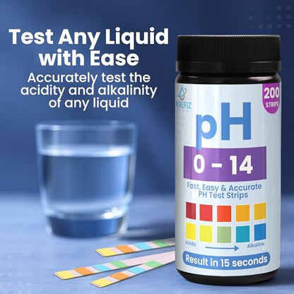 pH Test Strips 0-14 | 200 Universal Strips for Fast, Accurate pH Testing | Litmus Paper for Water, Pools, Kombucha, Food, Soap Making, Skincare, Brewing, Hydroponics, Science, Fermentation & Canning